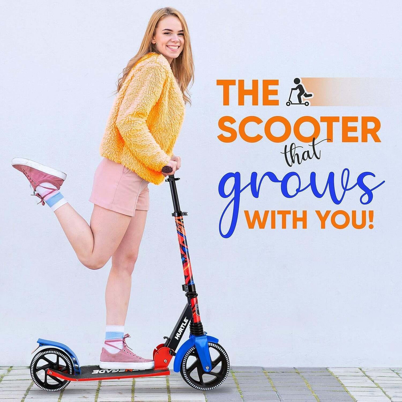 Renegade Kick Scooter for Kids, Teenagers & Adults - 2-Wheel Folding Scooter with Adjustable T-Bar Handlebar - Alloy Anti-Slip Deck