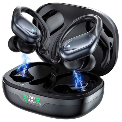 True Wireless Headphones TWS Bluetooth Earbuds Headsets Deep Bass Earphones Mic LED Power Display for Sport Workout Running Gym
