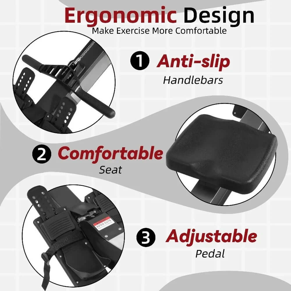 Rowing Machine with Extended Slide Rail,330 LBS Wind Resistance Rowing Machine,10 Levels of Adjustable Air Resistance