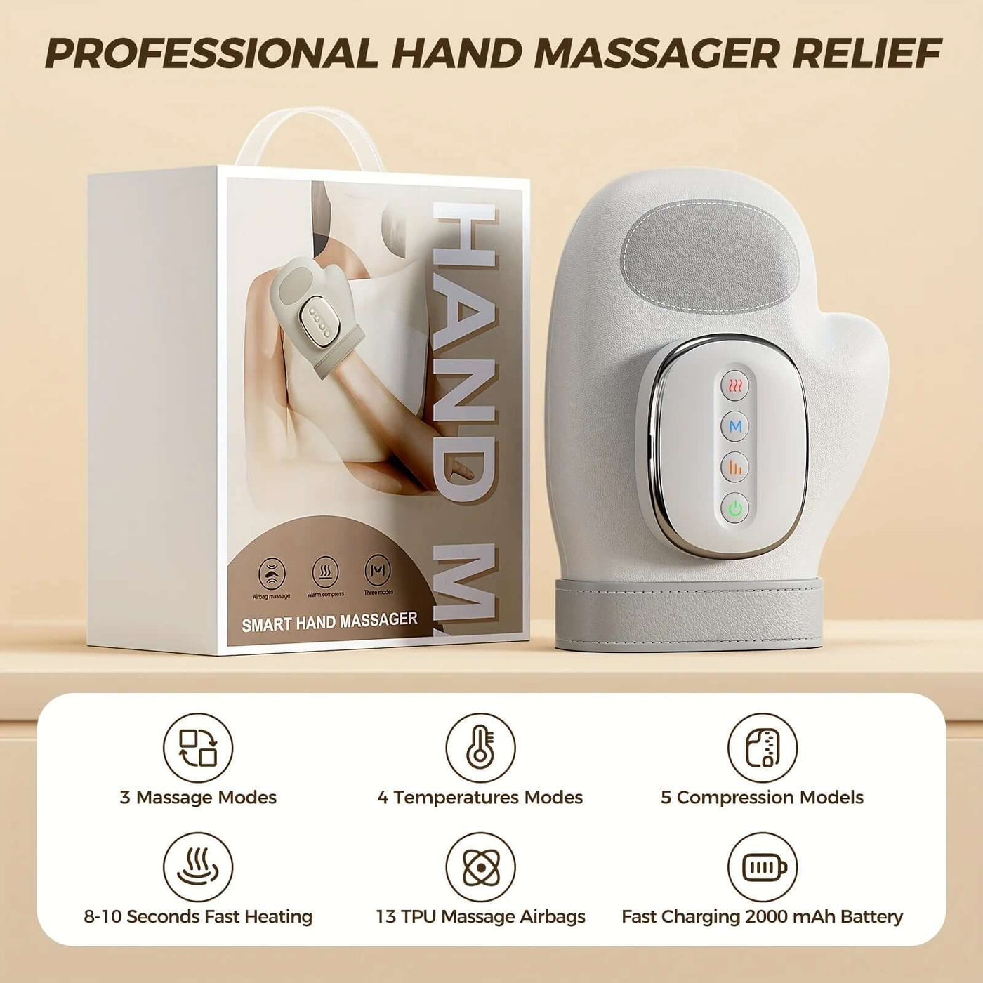 Electric Hand Massager, Cordless Heating and Compression of Arthritis Carpal Tunnel, Relieves Hand Fatigue, Holiday Gift for Wom