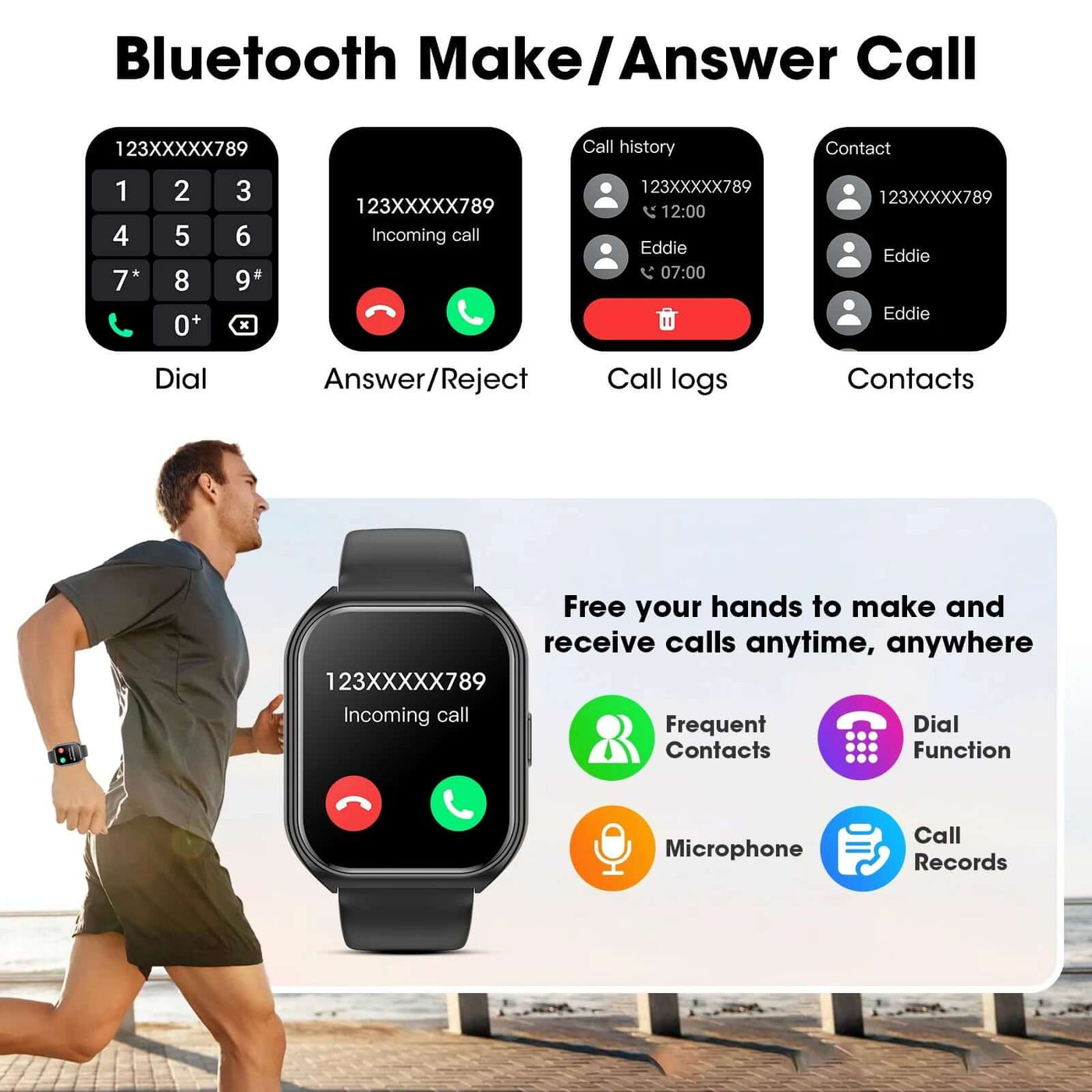 1.85-Inch Smart Watch for Men Women IP67 Waterproof Sports Smart Watch for Android Black