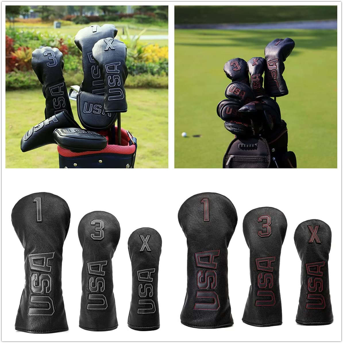 Taylormade, Titleist, Callaway Golf Driver & Fairway Wood Headcovers - Black Synthetic Leather, Thick, Cool, USA Made