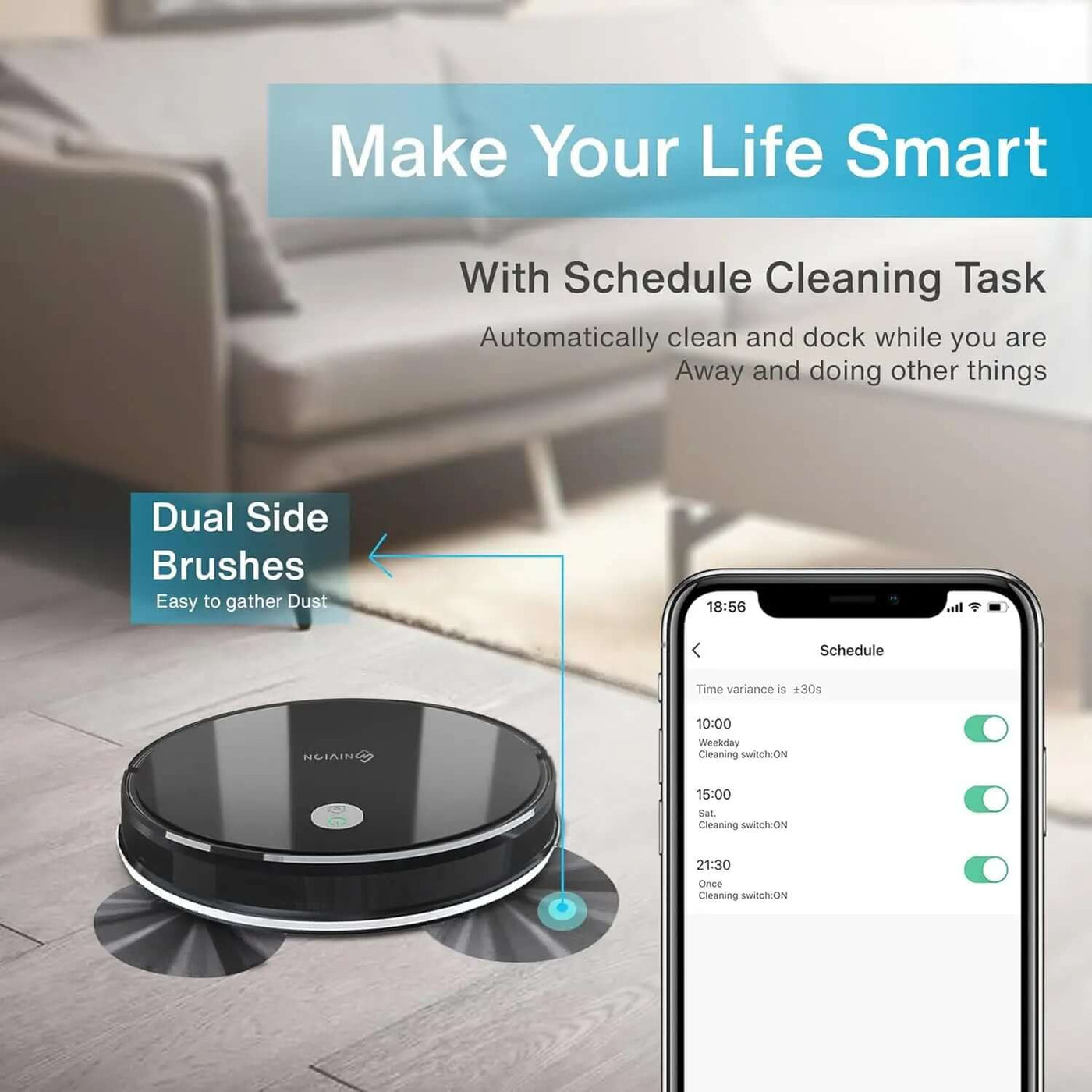 Robot Vacuum Cleaner with Cyclone Suction Robotic Vacuum, Scheduled Cleaning, I for Pet Hair, Hard Floor