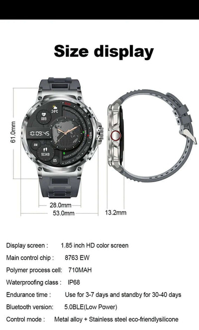 1.85" Ultra HD Smartwatch GPS Bluetooth Call Health Monitoring Watch Gym Gift