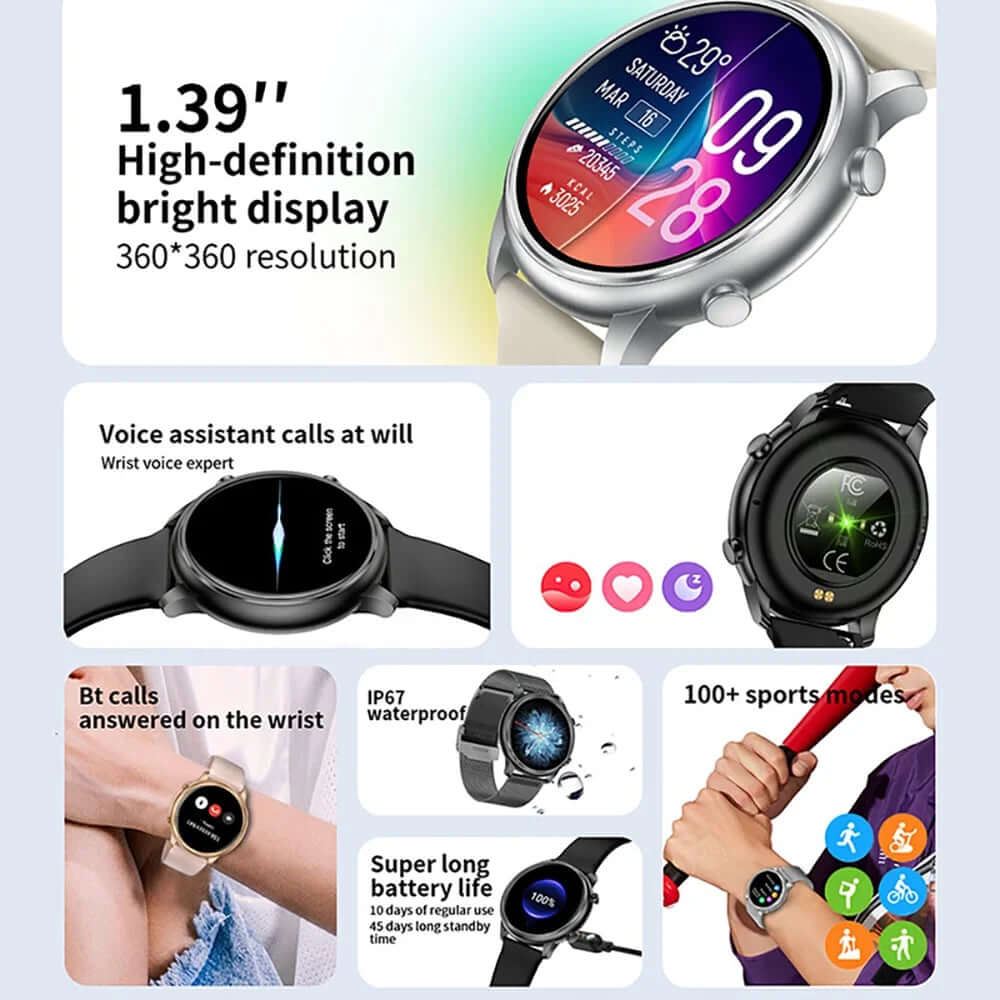 Smartwatch for Android and Iphone, 1.39-Inch Fitness Tracker with Bluetooth (Answer/Make Calls) for Men and Women, Alloy Black
