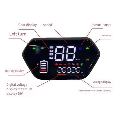 LCD Display Meter Control Panel for E-Bike Motor Digital Instrument Panel for Bike/Scootoer/Series Motors Black 48V/60V/72V