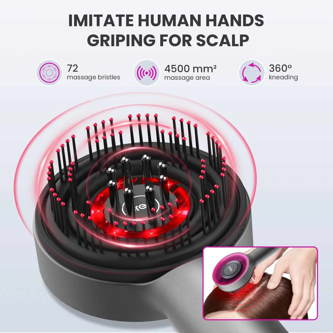 Scalp3 Scalp Massaging Brush Hair Massager Comb with IPX7 Waterproof, Cordless Electric Massager Type-C