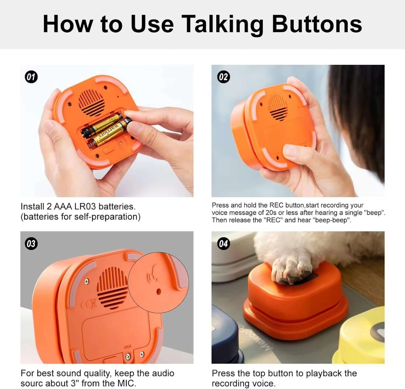 Pet Communication Vocal Training Toy- Dog Button Record Talking Pet Communication Vocal Training Interactive Toy Bell Ringer with Pad and Sticker Easy to Use